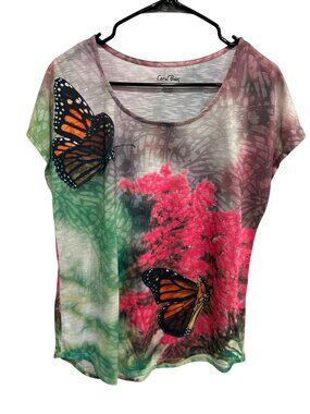 Coral Bay Butterfly Print Short Sleeve Top Size Large Spring Summer Aesthetic